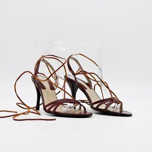 ZARA Leather Slingback Open Toe Strappy Sandals Bordeaux